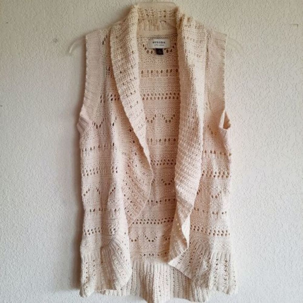 Sonoma Ivory Crochet Open Front Sweater Vest